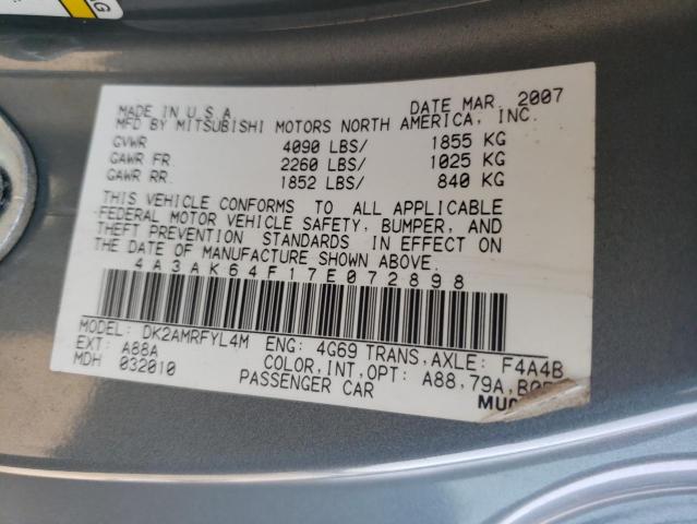 Photo 10 from auction – 2007 MITSUBISHI ECLIPSE ES with VIN 4A3AK64F17E072898