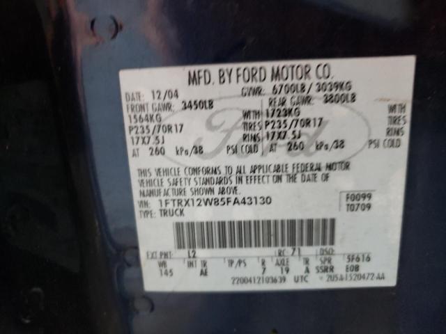 Photo 10 from auction – 2005 FORD F150 with VIN 1FTRX12W85FA43130