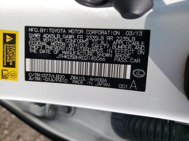 Photo 10 from auction – 2013 LEXUS CT 200 with VIN JTHKD5BHXD2145066