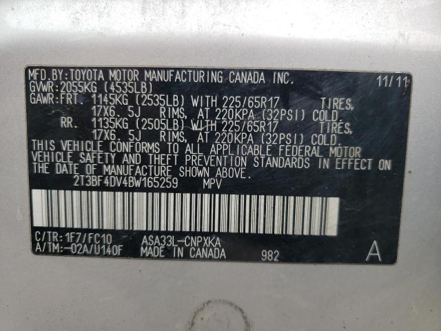 Photo 10 from auction – 2011 TOYOTA RAV4 with VIN 2T3BF4DV4BW165259