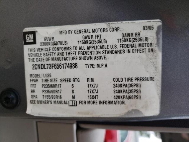 Photo 10 from auction – 2005 CHEVROLET EQUINOX LT with VIN 2CNDL73F656174988