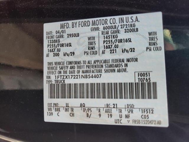 Photo 10 from auction – 2001 FORD F150 with VIN 1FTZX17221NB54407