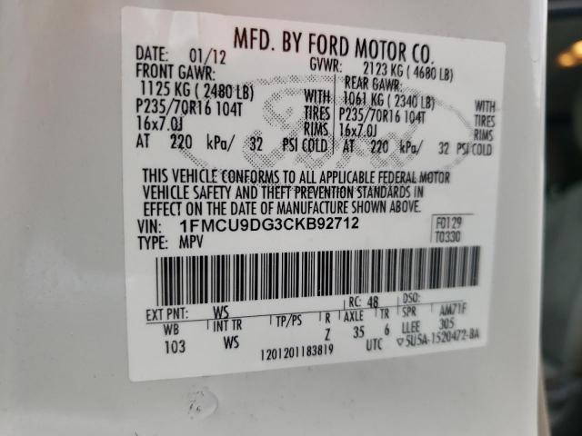 Photo 10 from auction – 2012 FORD ESCAPE XLT with VIN 1FMCU9DG3CKB92712