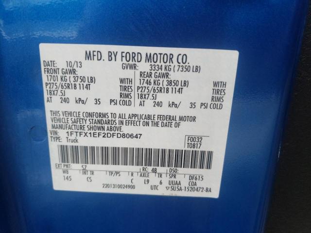 Photo 10 from auction – 2013 FORD F150 SUPER with VIN 1FTFX1EF2DFD80647