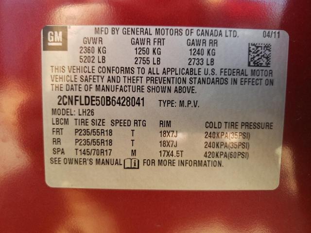 Photo 10 from auction – 2011 CHEVROLET EQUINOX LT with VIN 2CNFLDE50B6428041