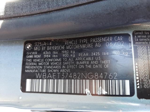 Photo 10 from auction – 2002 BMW 325 I with VIN WBAET37482NG84762