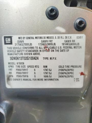 Photo 10 from auction – 2002 CHEVROLET AVALANCHE with VIN 3GNEK13T02G100424