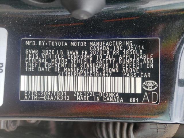 Photo 10 from auction – 2014 TOYOTA COROLLA L with VIN 2T1BURHE0EC164847