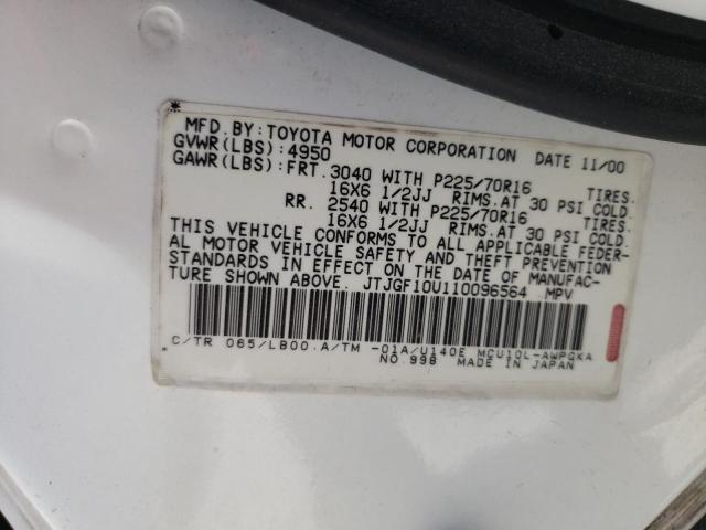 Photo 10 from auction – 2001 LEXUS RX300 with VIN JTJGF10U110096564