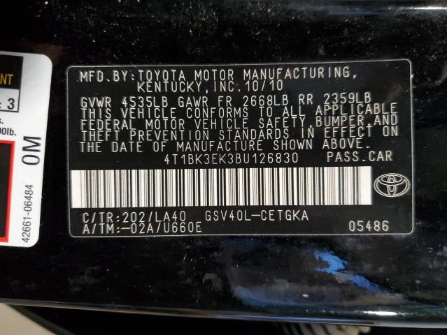 Photo 10 from auction – 2011 TOYOTA CAMRY SE with VIN 4T1BK3EK3BU126830