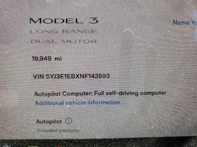 Photo 8 from auction – 2022 TESLA MODEL 3 with VIN 5YJ3E1EBXNF143593