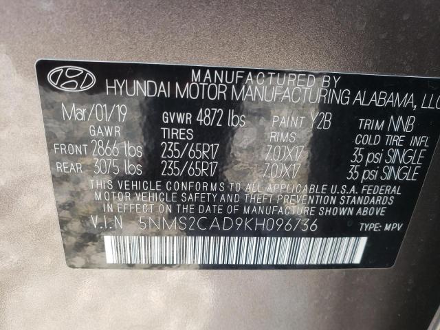 Photo 10 from auction – 2019 HYUNDAI SANTA FE S with VIN 5NMS2CAD9KH096736