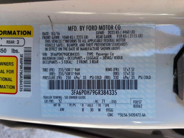 Photo 10 from auction – 2016 FORD FUSION SE with VIN 3FA6P0H79GR384335