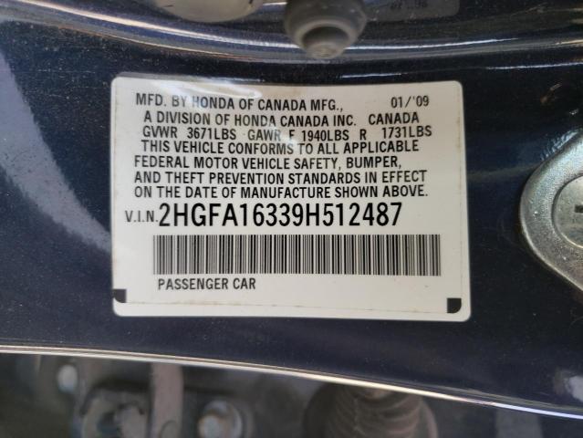 Photo 10 from auction – 2009 HONDA CIVIC VP with VIN 2HGFA16339H512487
