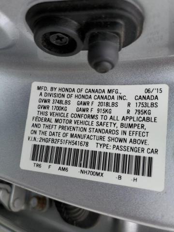 Photo 10 from auction – 2015 HONDA CIVIC LX with VIN 2HGFB2F51FH541678