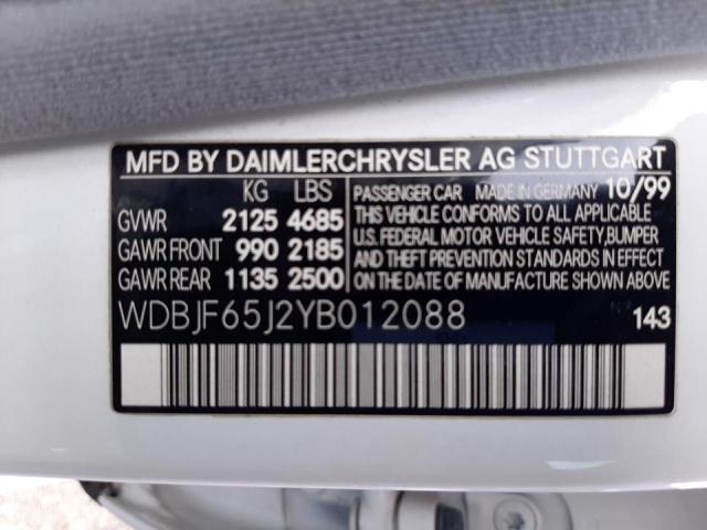 Photo 10 from auction – 2000 MERCEDES-BENZ E 320 with VIN WDBJF65J2YB012088