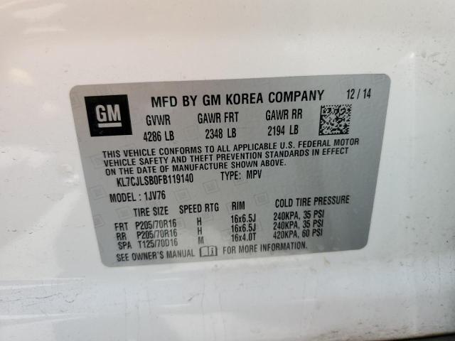 Photo 10 from auction – 2015 CHEVROLET TRAX 1LT with VIN KL7CJLSB0FB119140