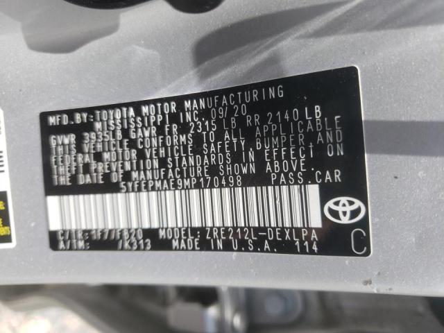 Photo 10 from auction – 2021 TOYOTA COROLLA LE with VIN 5YFEPMAE9MP170498