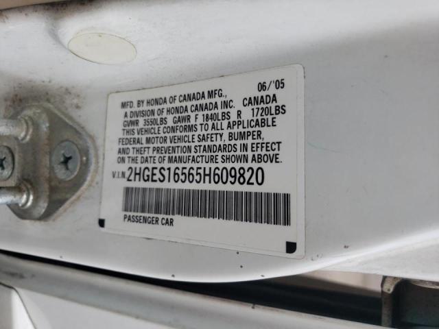 Photo 10 from auction – 2005 HONDA CIVIC LX with VIN 2HGES16565H609820