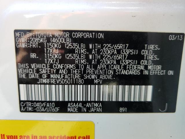 Photo 10 from auction – 2013 TOYOTA RAV4 XLE with VIN JTMRFREV5D5011180