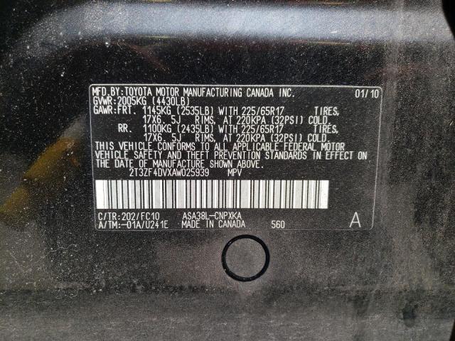 Photo 10 from auction – 2010 TOYOTA RAV4 with VIN 2T3ZF4DVXAW025939