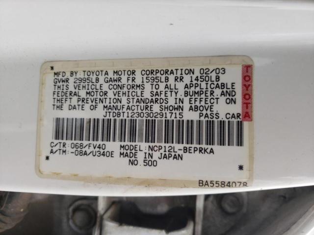 Photo 10 from auction – 2003 TOYOTA ECHO with VIN JTDBT123030291715