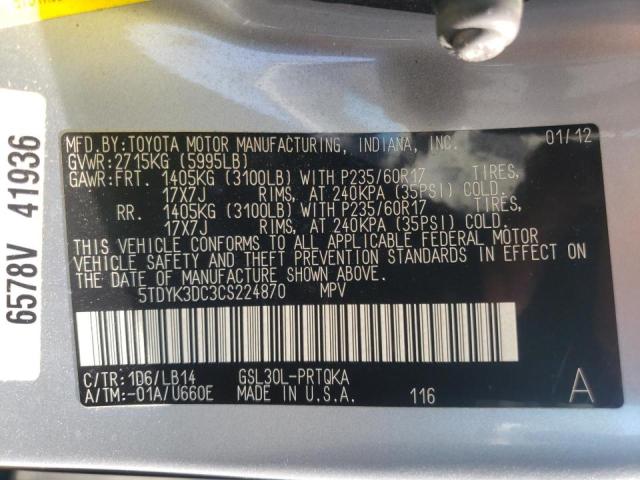 Photo 10 from auction – 2012 TOYOTA SIENNA XLE with VIN 5TDYK3DC3CS224870