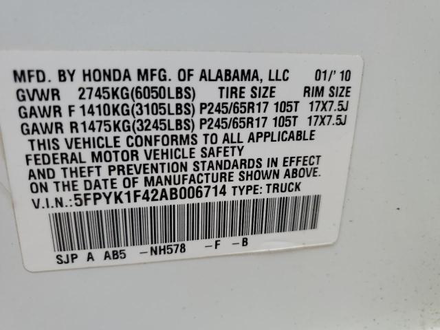 Photo 10 from auction – 2010 HONDA RIDGELINE with VIN 5FPYK1F42AB006714