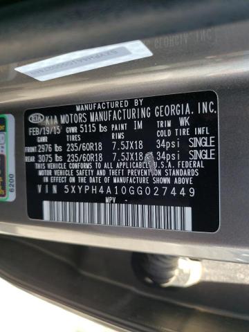 Photo 10 from auction – 2016 KIA SORENTO EX with VIN 5XYPH4A10GG027449