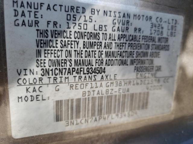 Photo 10 from auction – 2015 NISSAN VERSA S with VIN 3N1CN7AP4FL934504