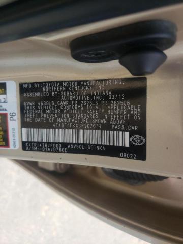 Photo 10 from auction – 2012 TOYOTA CAMRY BASE with VIN 4T4BF1FKXCR207614