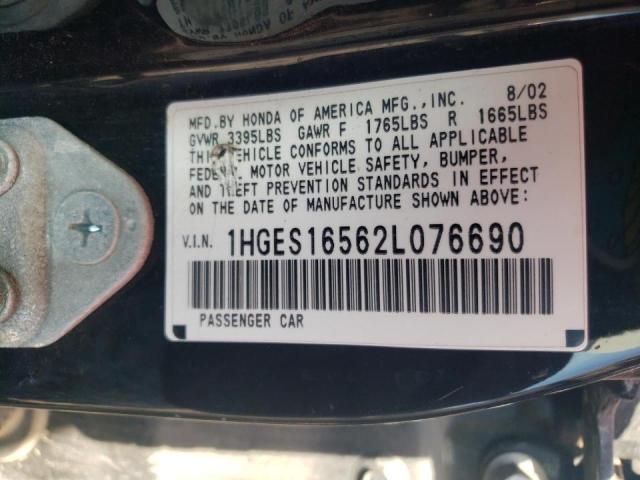Photo 10 from auction – 2002 HONDA CIVIC with VIN 1HGES16562L076690