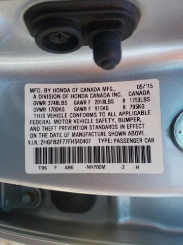 Photo 10 from auction – 2015 HONDA CIVIC SE with VIN 2HGFB2F77FH540407