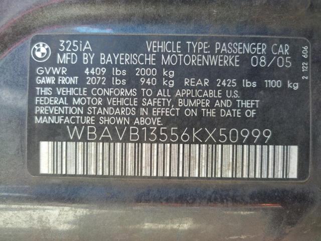 Photo 10 from auction – 2006 BMW 325 I with VIN WBAVB13556KX50999