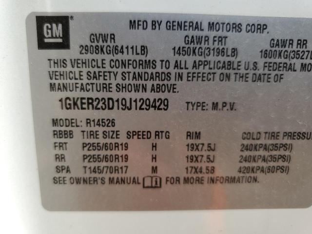 Photo 10 from auction – 2009 GMC ACADIA SLT with VIN 1GKER23D19J129429