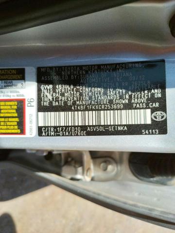 Photo 10 from auction – 2012 TOYOTA CAMRY BASE with VIN 4T4BF1FKXCR253699