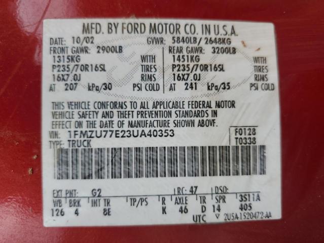 Photo 10 from auction – 2003 FORD EXPLORER S with VIN 1FMZU77E23UA40353