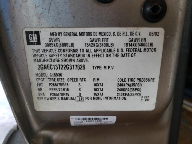 Photo 10 from auction – 2002 CHEVROLET AVALANCHE with VIN 3GNEC13T22G317826