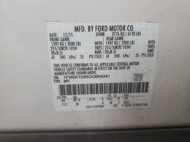 Photo 10 from auction – 2016 FORD EXPLORER X with VIN 1FM5K7D85GGB69341