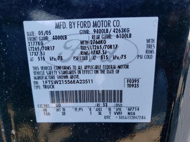 Photo 10 from auction – 2006 FORD F250 SUPER with VIN 1FTSW21556EA23511