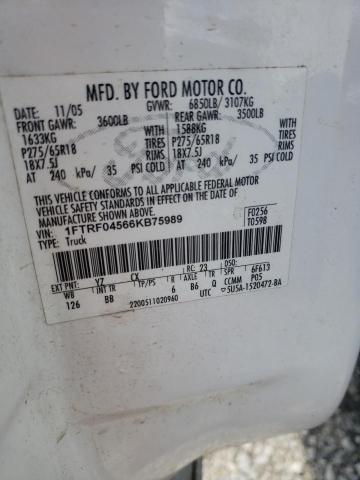 Photo 10 from auction – 2006 FORD F150 with VIN 1FTRF04566KB75989