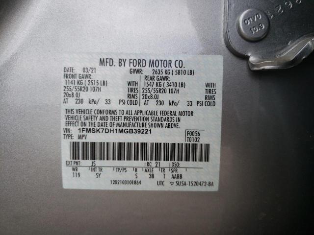 Photo 10 from auction – 2021 FORD EXPLORER X with VIN 1FMSK7DH1MGB39221