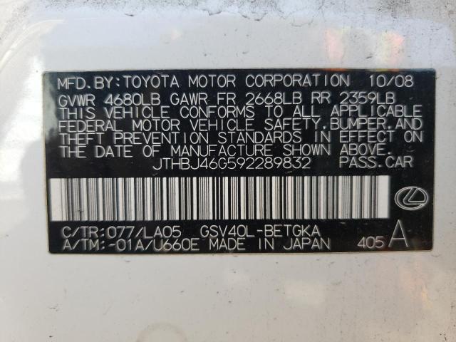Photo 10 from auction – 2009 LEXUS ES 350 with VIN JTHBJ46G592289832