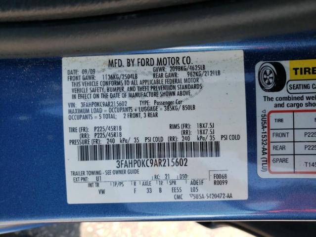 Photo 10 from auction – 2010 FORD FUSION with VIN 3FAHP0KC9AR215602