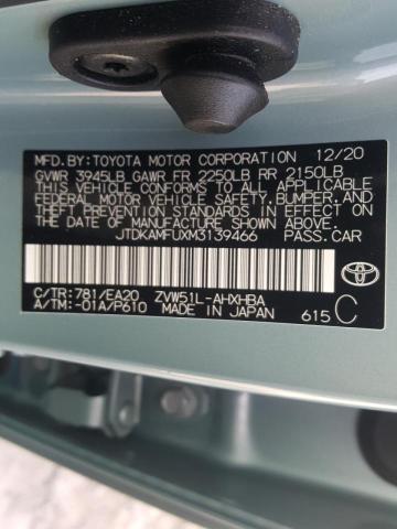 Photo 10 from auction – 2021 TOYOTA PRIUS SPEC with VIN JTDKAMFUXM3139466