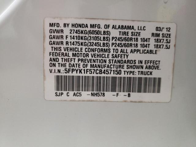 Photo 10 from auction – 2012 HONDA RIDGELINE with VIN 5FPYK1F57CB457150