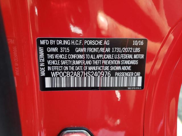 Photo 10 from auction – 2017 PORSCHE BOXSTER S with VIN WP0CB2A87HS240976