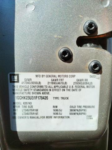 Photo 10 from auction – 2001 CHEVROLET SILVERADO with VIN 1GCHK23U31F178426