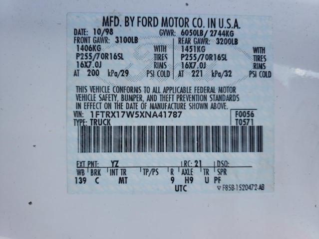 Photo 10 from auction – 1999 FORD F150 with VIN 1FTRX17W5XNA41787