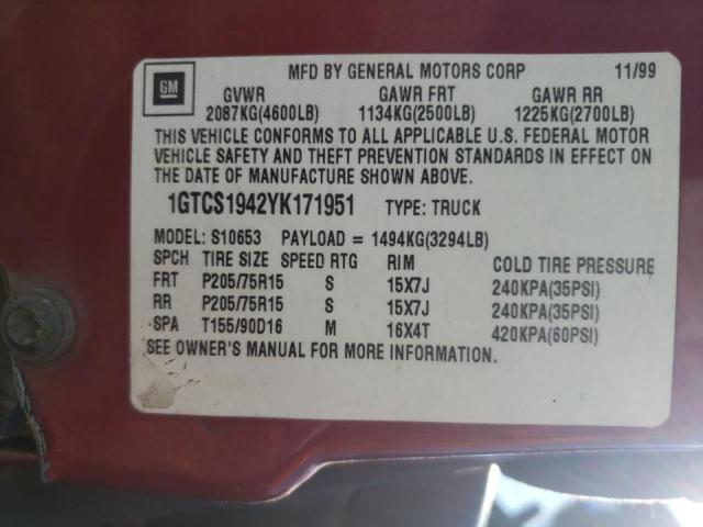 Photo 10 from auction – 2000 GMC SONOMA with VIN 1GTCS1942YK171951
